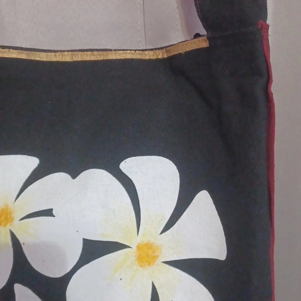 Boho Black Floral Shoulder Bag, Festival, Artisan Style